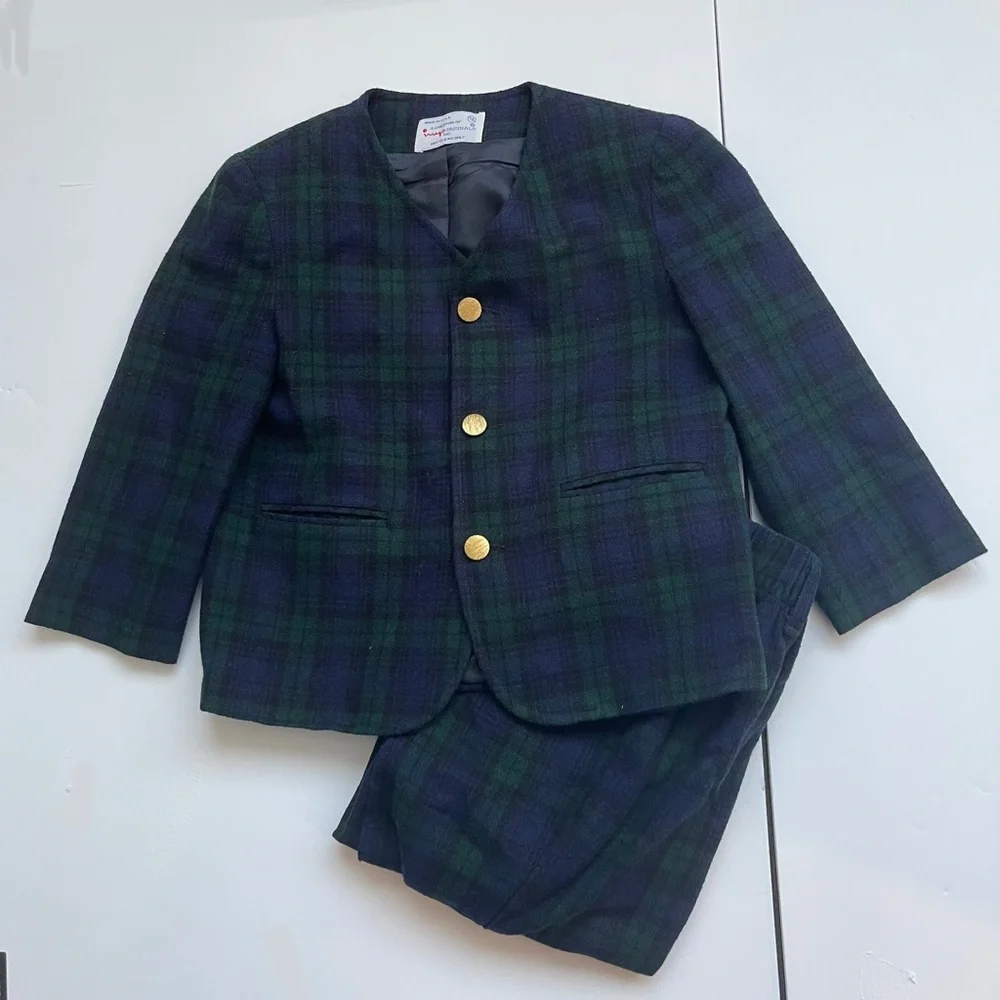 IMP Originals Boys Green/Navy Tartan Wool Holiday Outfit Sz 4